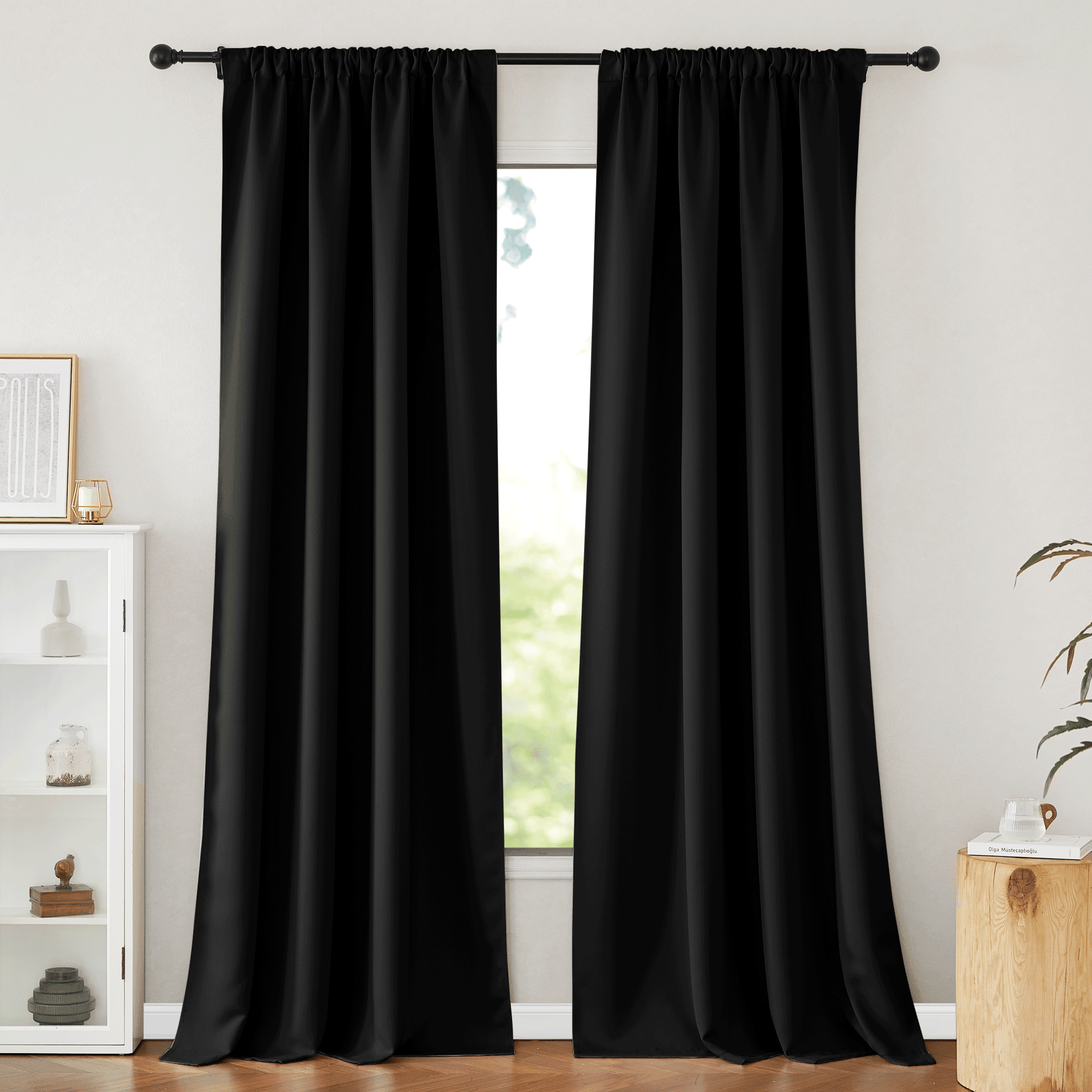 NICETOWN Black Blackout Curtains for Bedroom, Pinch Pleated Room Darkening Thermal Insulated Noise Reducing Privacy Window Drapes for Dining Room, 52"x95", 2 Panels