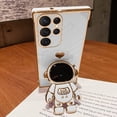 thumbnail image 2 of 6D Plating Astronaut Hidden Stand Case Cover for Samsung Galaxy S23 Ultra 5G Women Astronaut Folding Bracket Kickstand iPhone Case with Camera Protector Soft TPU Shockproof Bumper - White, 2 of 12
