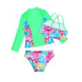 thumbnail image 2 of YIZYIF Big & Little Girls 3Pcs Tankini Set Swimsuit Juniors Floral Print Long Sleeve Rash Guard Bathing Suit Colorful 8, 2 of 7