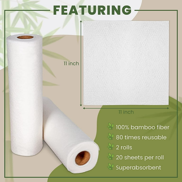 Bamboo Paper Towels Reusable Washable, 2 Rolls 1 Year Supply & Natural  Loofah Scrubber Sponges For Kitchen, Eco Friendly Paper Towel Alternative  For Heavy Duty Cleaning