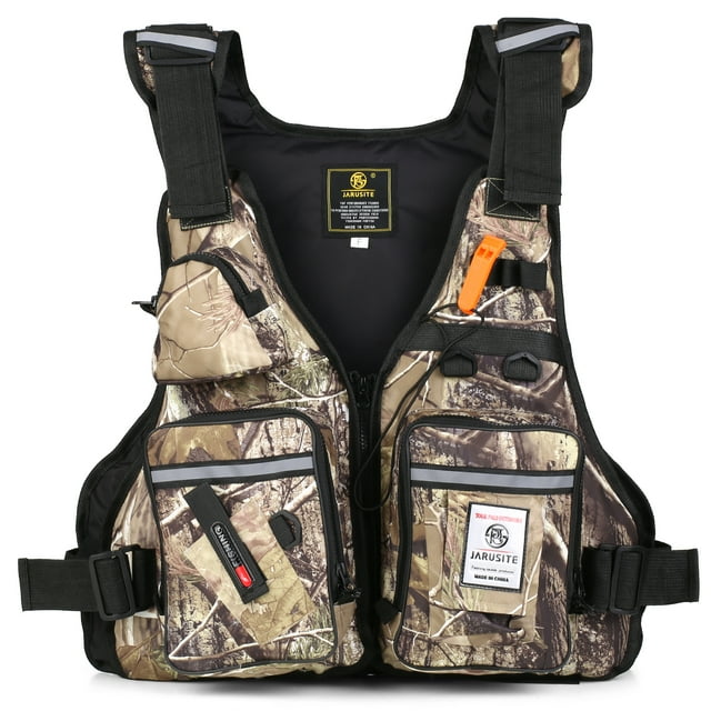 Multi-Pockets Fly Vest with Bottle Holder for Kayaking Sailing Boating Sports Camouflage
