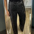 thumbnail image 4 of Quixlent Women Sequins Long Pants High Waist Slim Fit Shining Trousers Solid Color Elastic Flared Pants Streetwear, 4 of 8