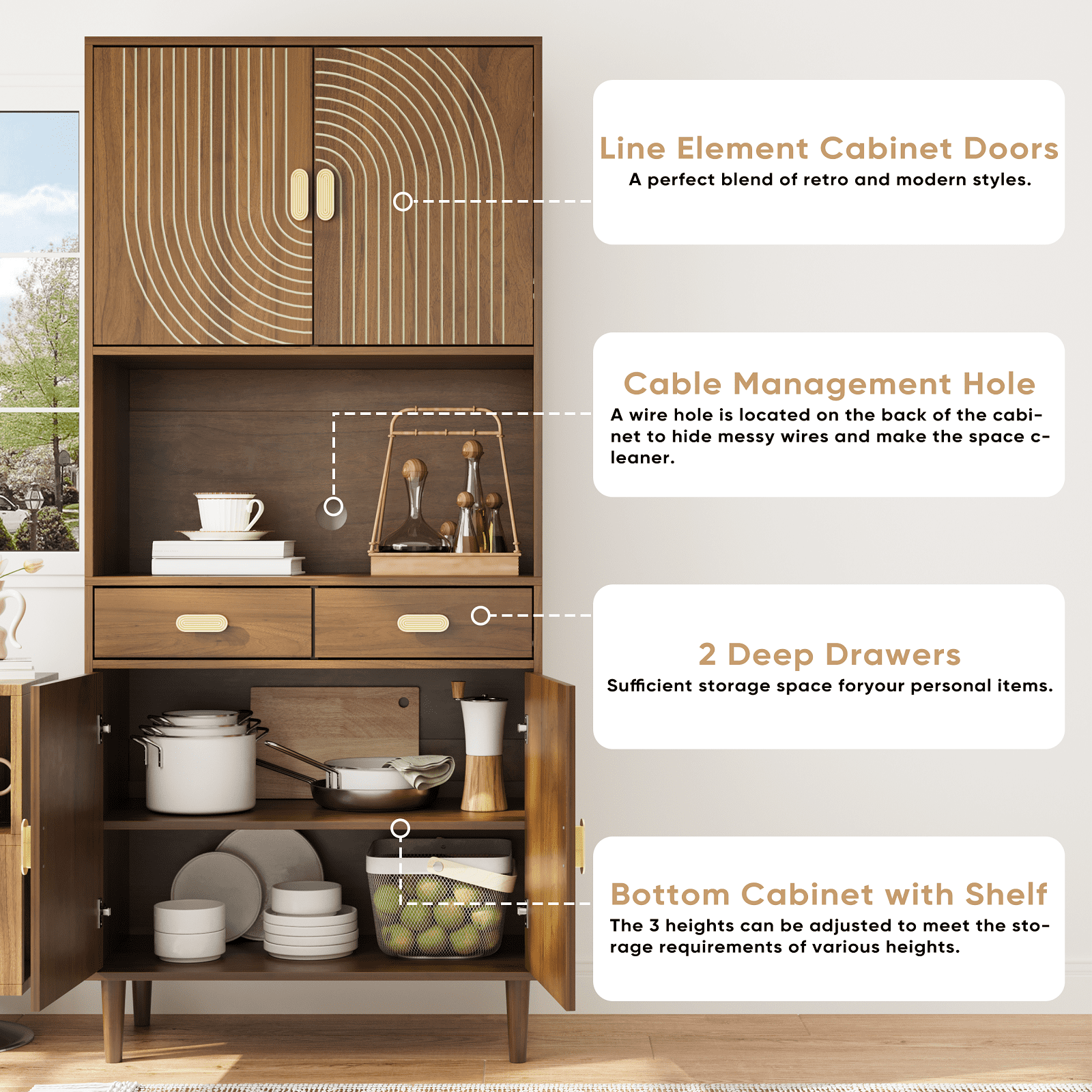 Smuxee Modern Kitchen Storage Cabinets with Doors,Large Kitchen Pantry Cabinet Buffet