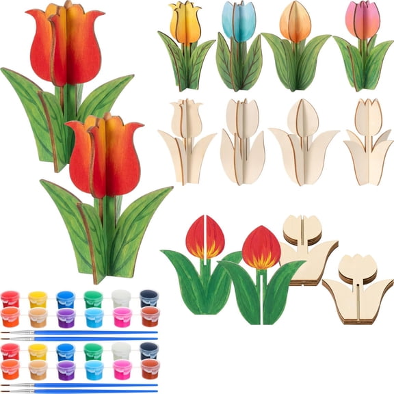 3D Wooden Flower DIY Craft Kit, Create Your Own Art Set, Creative Home Table Decoration, Family Activities, Party Gifts, Mother's Day Gifts,(8pcs)