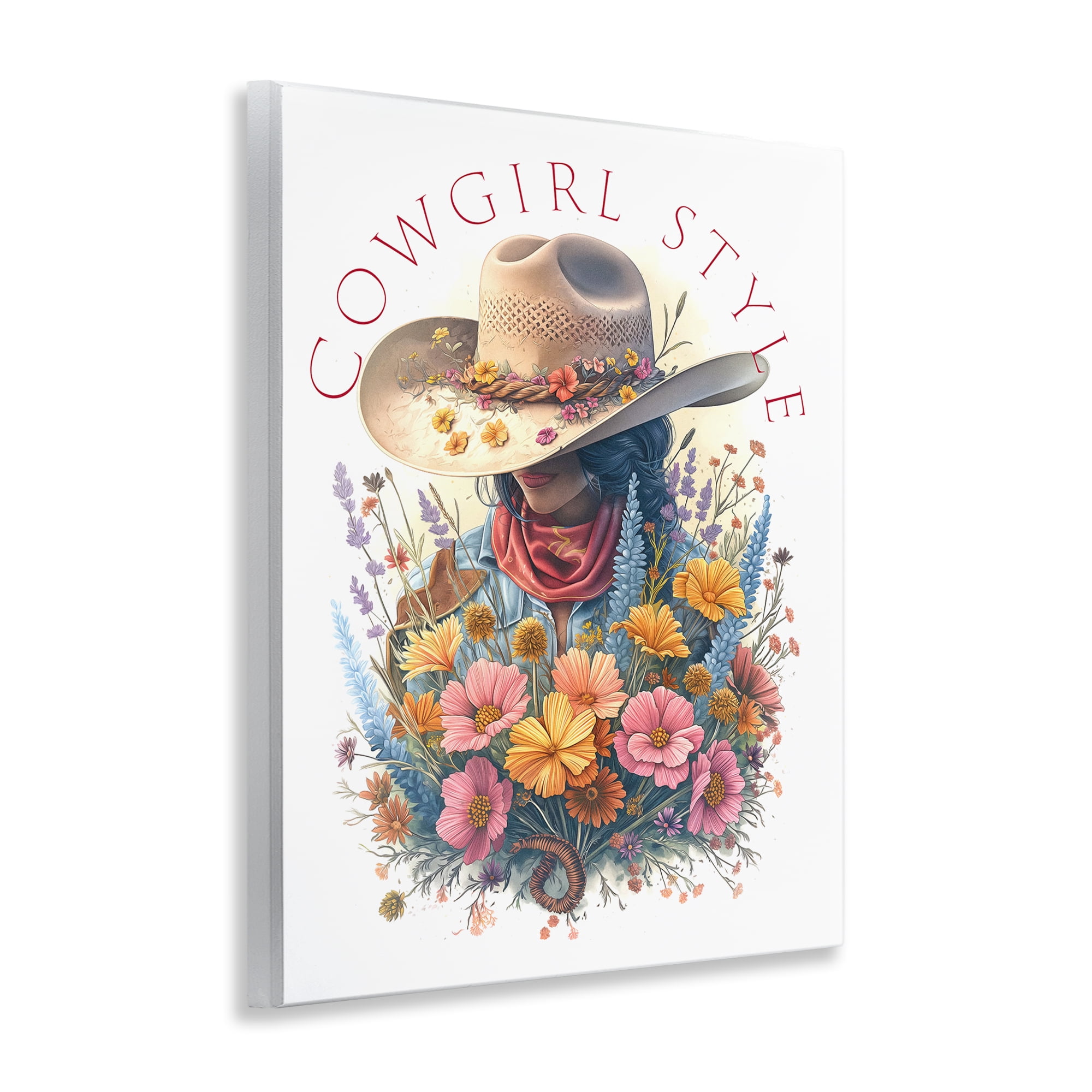 Stupell Industries Cowgirl Style with Florals People Painting Unframed Art Print Wall Art, 11 x 14