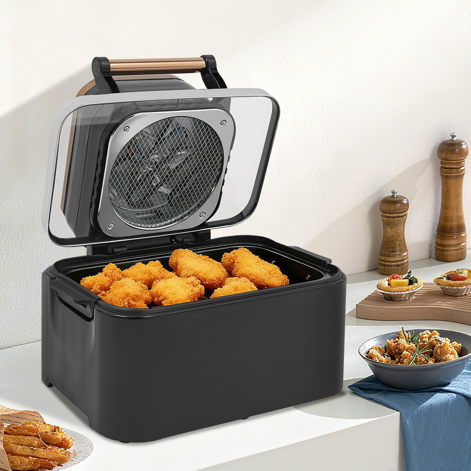12L Multifunctional Air Fryer, 1700w Electric Air Fryer, Household Viewable Glass Air Fryer with 360° Hot Air Circulation, 176-410℉(Black)