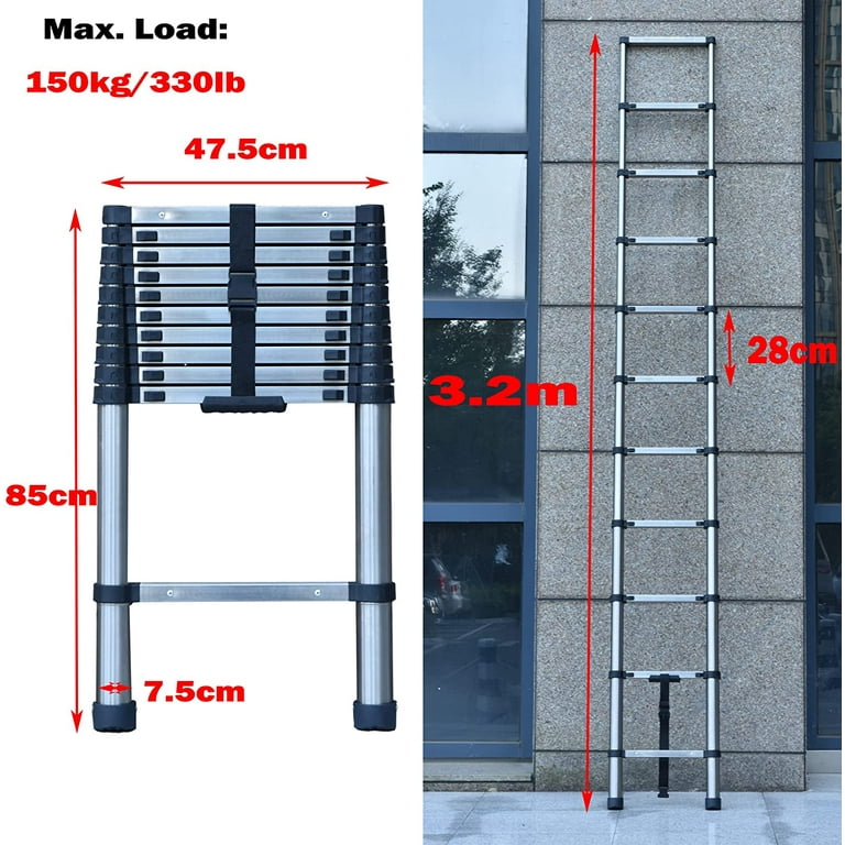 10.5 Ft Stainless Steel Telescoping Ladder Telescopic Extension