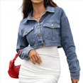 thumbnail image 1 of Chaqueta Vaquera Corta de Larga con Botones y Bolsillos para Mujer Azul L, 1 of 10