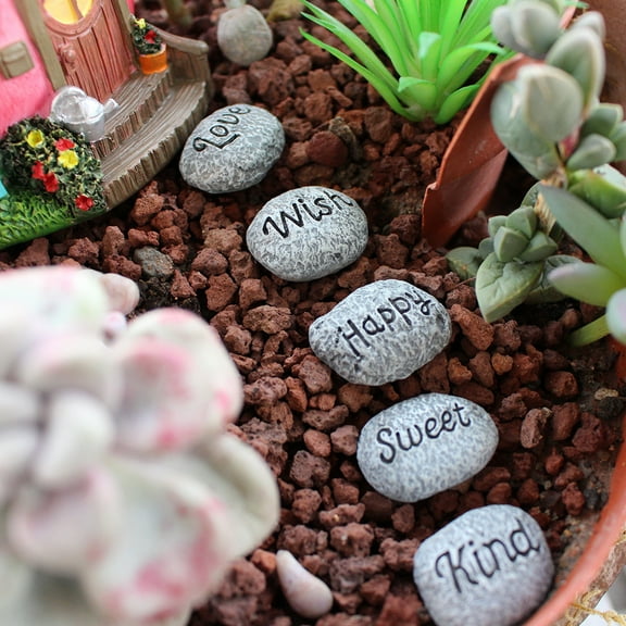 Fairy Garden Kit,Resin Fairy Stone Step Decor,Whimsical Stepping Stone Garden Decoration,Micro Landscape Ornaments for Home Garden,5Pcs Stepping Stone with Love Sweet Wish Kind Happy Sign