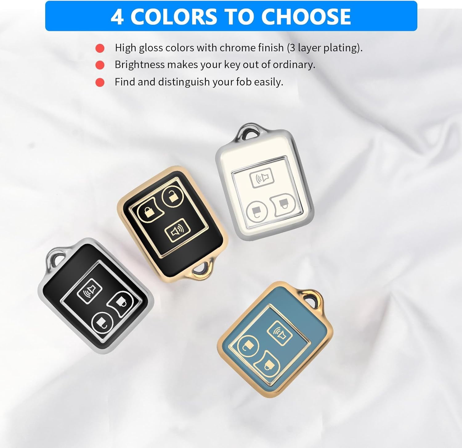 Key Fob Cover Compatible with Fit for Ford Mustang Focus Explorer Edge Taurus Lincoln Mercury Smart Car 4 Buttons Soft TPU Full Protector Keychain Case Holder Protector