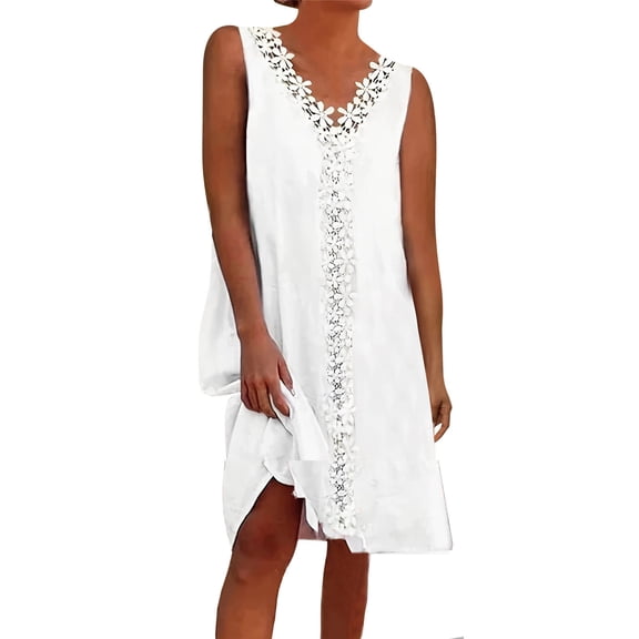 Womens Plus Size Summer Dresses Casual V-Neck Ruffled Sleeveless Solid Dress