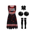thumbnail image 3 of Oyolan Girls Zombie Cheer Leader Fancy Dress 4 Piece Set Sleeveless Bloody Dress Pompoms Black 160cm, 3 of 5