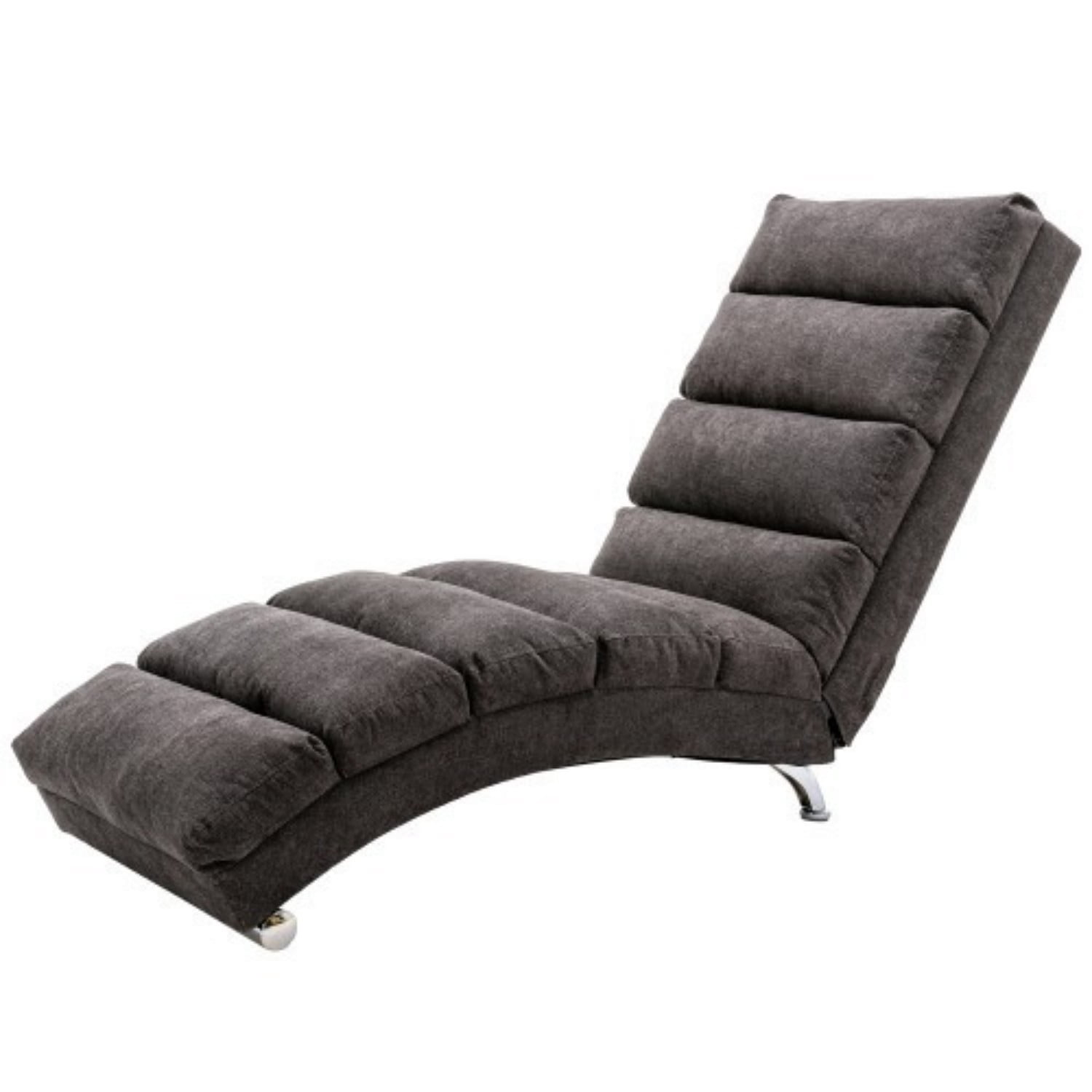 Upholstered Chaise Lounge Chair with Vibration, Modern Fabric Leisure Recliner with Ergonomic Fixed Back, Side Pocket & Lumbar Pillow, 300 lbs Capacity, Dark Gray