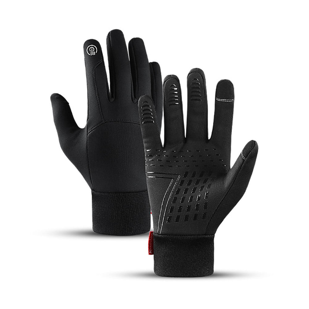 Black Unisex Gloves Waterproof Windproof Touchscreen Fingers Warm Men Women Anti-Slip Winter Gloves with Silicone Gel Palm Medium Large X-Large Gloves for Cycling Running Riding Sports Gloves TRANZAC 