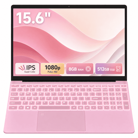 15.6" Laptop for Students & Home Office, Intel N5100, 8GB RAM, 512GB SSD, Windows 11 Pro, Backlit Keyboard, Fingerprint Reader, Lightweight, 2-Year Warranty