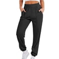 thumbnail image 2 of PXLKNZH Pants for Women Trendy Casual Loose Fit Tapered Leg Sweatpants Elastic Waist Cinch Bottom Jogger Pants with Pockets Black,M, 2 of 7