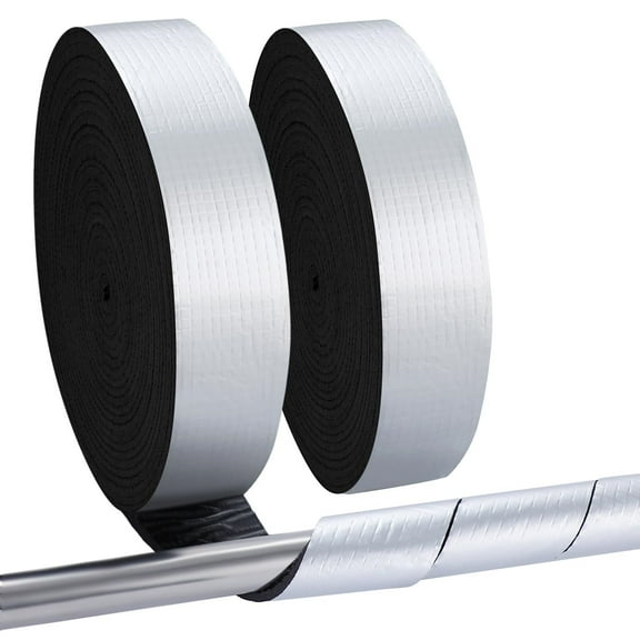 Trianu Pipe Insulation Tape Wrap 2 Rolls Outdoor Winter Cold Hot Water Pipe Winterizing Self-Adhesive Foam with Aluminum Foil, Heat Preservation Reduce Heat Loss, 2" Wide X 32.8 ft