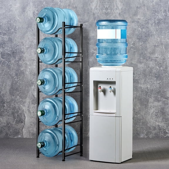 OYEAL 5-Tier 5 Gallon Water Jug Holder, 5 Slots Heavy Duty Water Bottle Rack, Water Cooler Jug Holder Rack for Home, Kitchen or Office, Black