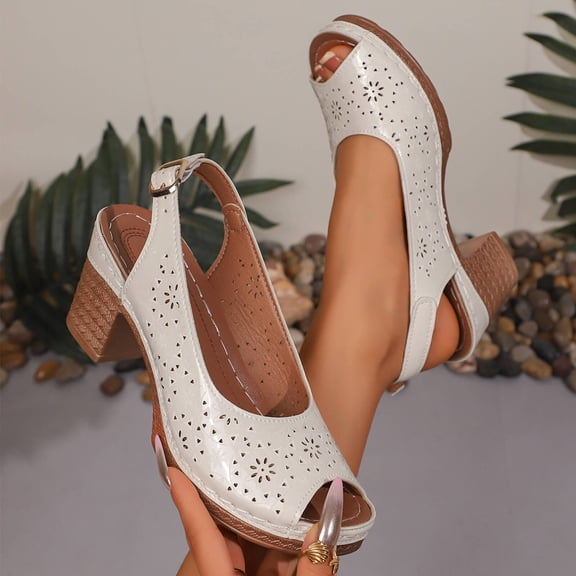 Viluyesy Womens Heels Sandals, Ankle Strap Block Heeled Peep Toe 2026 Fashion Dress Shoes Beige US6