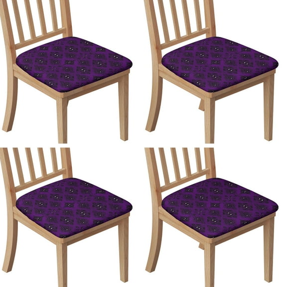 Purple Black Ornament Eye Pattern Seat Covers for Dining Room Chairs Set Of 4,Stretch Printed Washable Chair Seat Cover with Elastic Ties and Button,Removable Waterproof Couch Cushion Covers