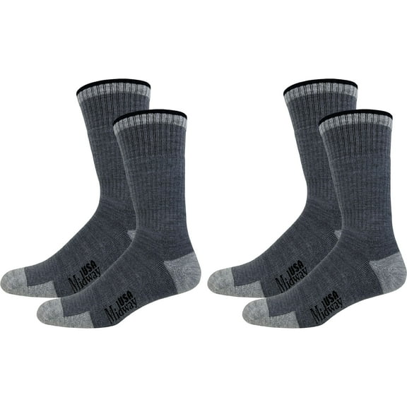MidwayUSA Men's Lightweight Crew Hunting Socks Merino Wool Carbon Gray Large (9-12) 2 Pairs