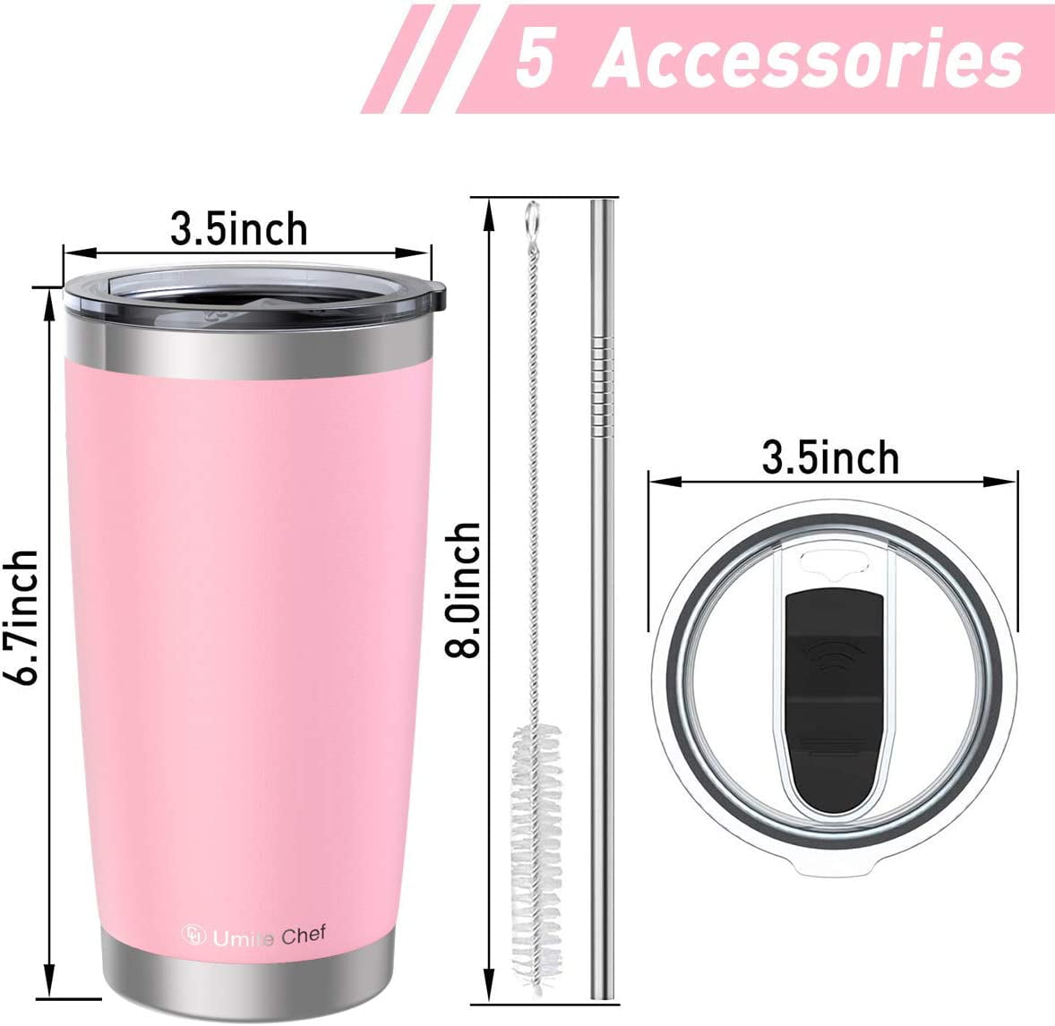 4 Pack 20oz Insulated Tumblers with Lid & Gift Box Black Double Wall Vacuum Insulated Travel Coffee Mug with Splash Proof slid lid Stainless Steel Coffee Cup by Umite Chef 