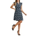 thumbnail image 1 of Vestido de verano casual con volantes y escote en V de manga corta INSPIRE CHIC para mujer en azul marino, 1 of 6