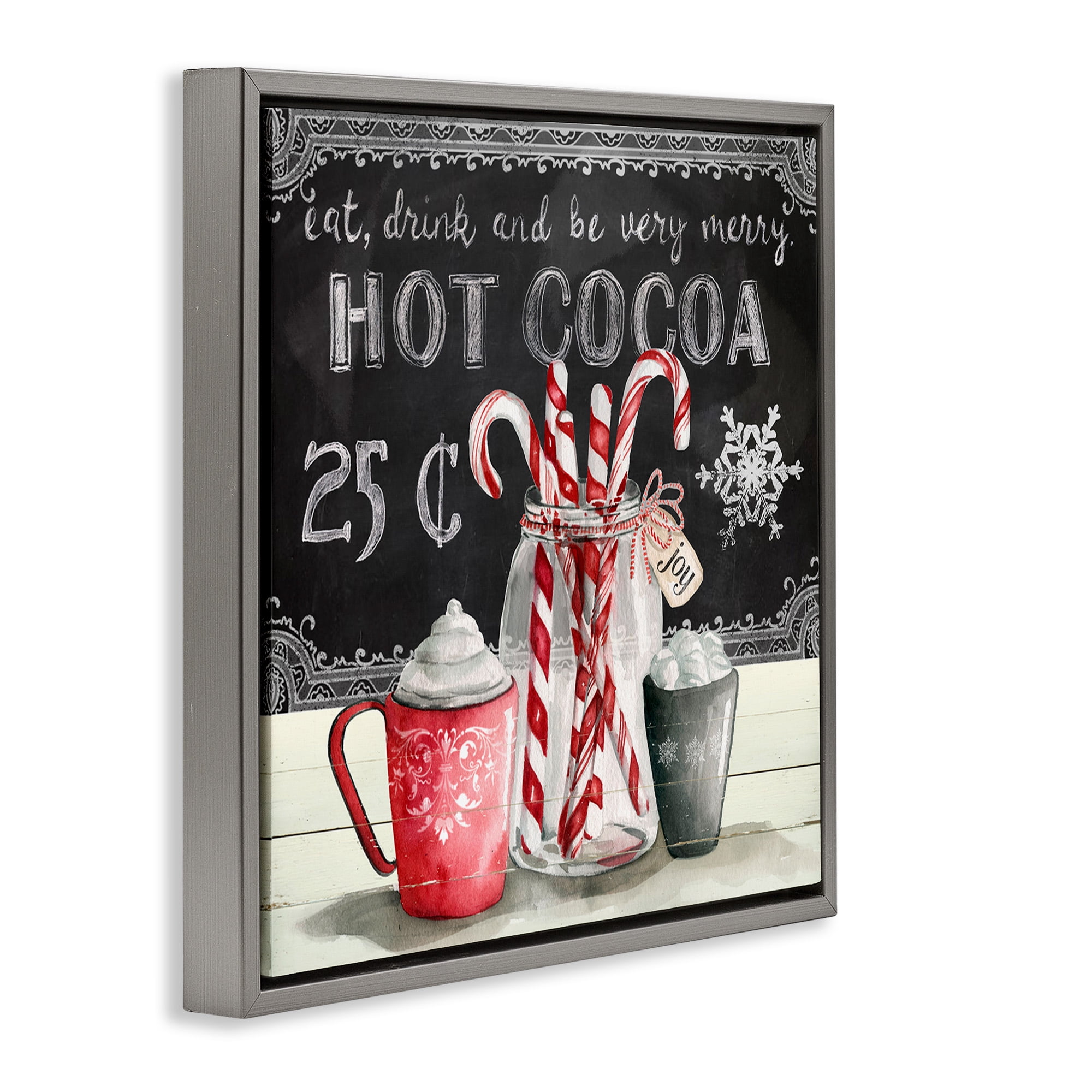 Stupell Industries Cocoa & Candy Canes Holiday Painting Gray Floater Framed Canvas Art Print Wall Art, 18 x 18