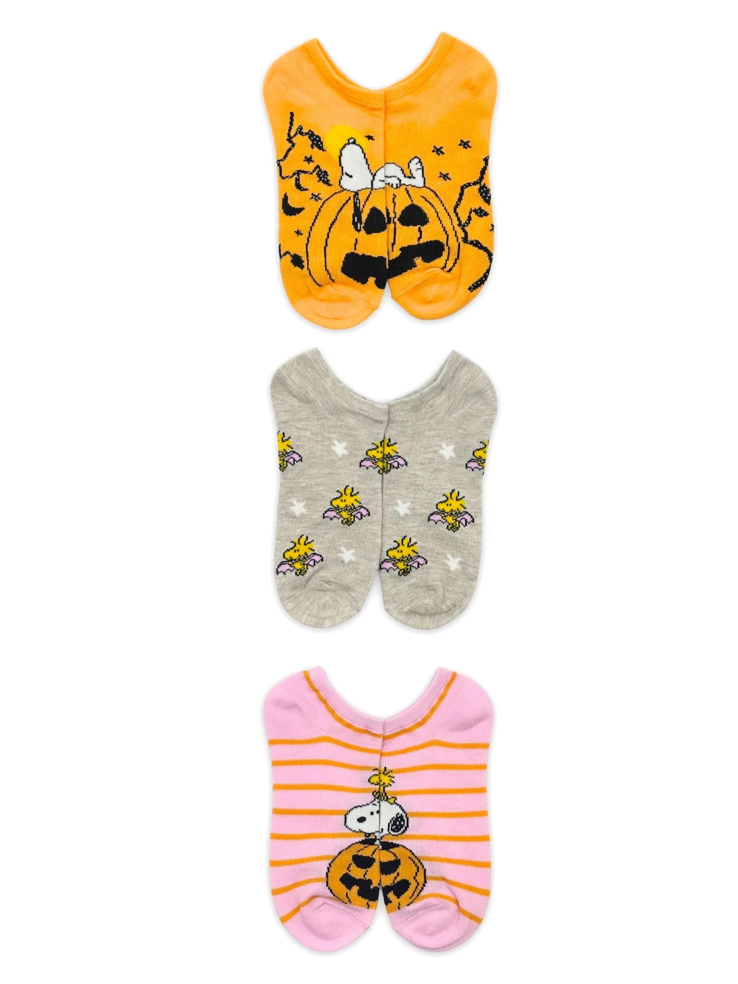 Peanuts Women's Halloween No-Show Socks, 3-Pack, Size 4-10