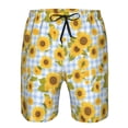 thumbnail image 3 of Salouo Blue White Plaid Sunflower Pattern Swim Trunks for Men,Men's Hawaiian Bathing Suit Swimsuits Quick Dry Swimming Board Shorts Beach Shorts with Pockets-Large, 3 of 6