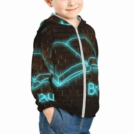 

Uemuo Neon Sign For Books Pattern Rash Guard for Boys Girls Long Sleeve Swim Shirts UPF 50+ UV Sun Protection Hooded Fishing Shirt with Pocket for Kid-4 Years