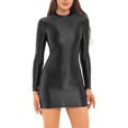 thumbnail image 1 of RUNQHUI Robe Moulante à Manches Longues Brillante pour Femmes, Col Montant, Mini Robe Moulante Noire m, 1 of 6