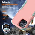 thumbnail image 3 of Compatible with iPhone 12 Pro Max Case, [10 FT Military Grade Drop Protection] [3 in 1 Heavy Duty] Anti-Slip Shockproof Full Body Protective Frosted Phone Case for iPhone 12 Pro Max - Pink/Mint, 3 of 13