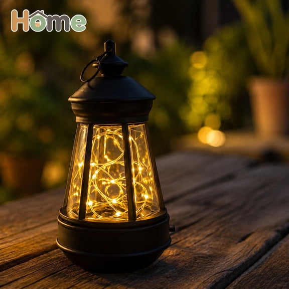 Tryvkinvive Vintage LED Mini Camping Lantern,Portable Hanging Fairy Light Lamp,Battery Powered Outdoor Decor Lantern,Tabletop Indoor Patio Warm Light Lantern