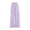 thumbnail image 3 of LIIPEE Girls Cargo Pants Spring Summer Casual Stretch Elastic Empire Waist Drawstring Wide Leg Pants With Pockets Toddler Leisure Parties Vacation Streetwear Daily Wear Pants,Purple,L/155, 3 of 5
