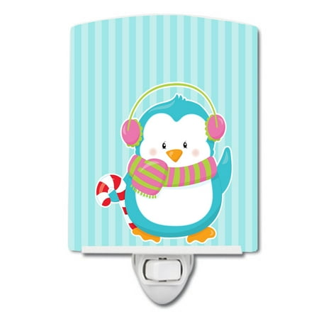 

Caroline s Treasures BB8684CNL Christmas Penguin and Stripes Ceramic Night Light 6x4x3 multicolor