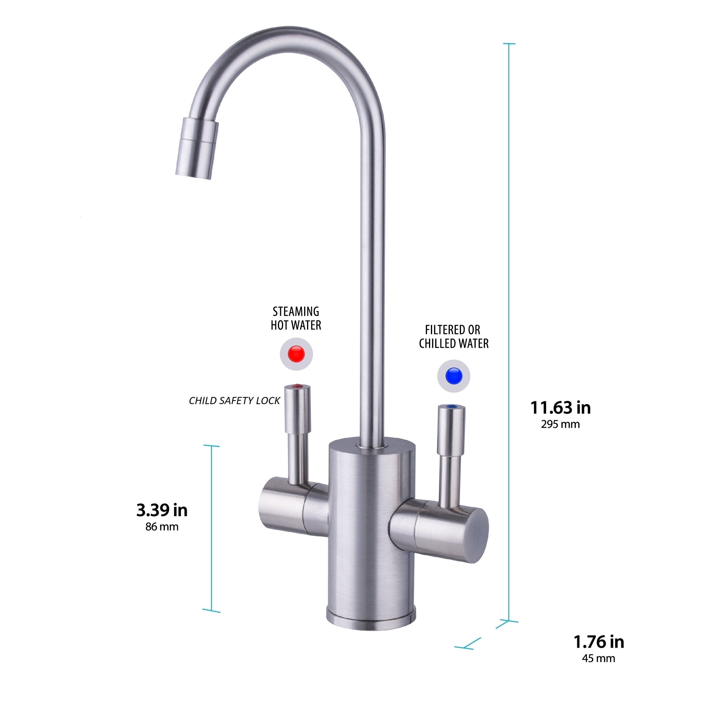 Ready Hot Compact Kitchen Hot Water Dispenser with Dual Handle Brushed Nickel Faucet 41-RH-150-F560-BN
