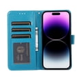 thumbnail image 4 of Case for iPhone 14 Pro Wallet Case for Women with Card Holder Butterfly Embossed Clover Rose Flower Flip PU Leather Magnetic Phone Cover Kickstand with Lanyard For iPhone 14 Pro, Blue, 4 of 8
