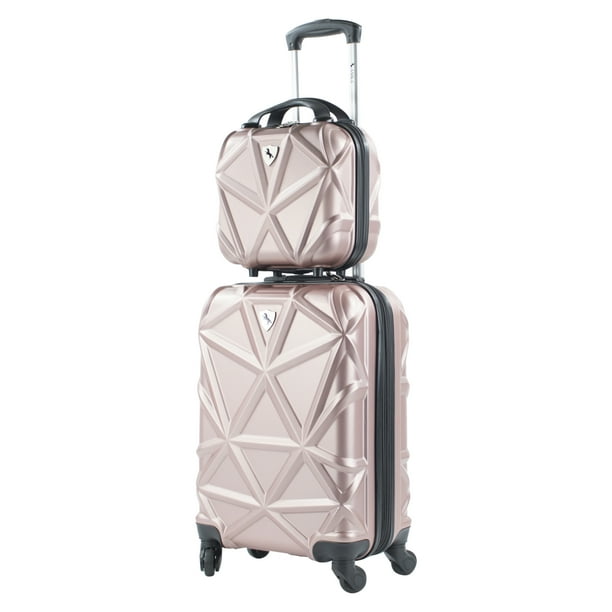 Amka Gem 2Piece CarryOn Cosmetic Spinner Luggage Set, Rose Gold