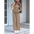 thumbnail image 4 of Womens Striped 2 Piece Set Short Sleeve T Shirts Wide Leg Pants Matching Lounge Sets with Pockets Dark Brown S, 4 of 8