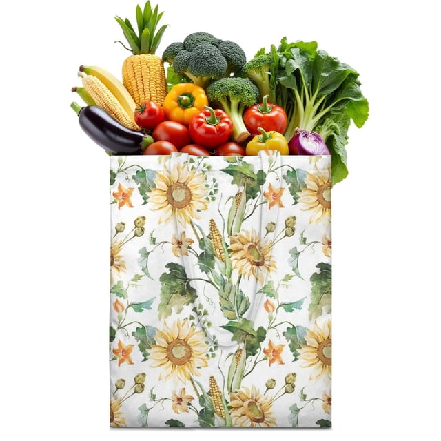 Boho Sunflower Aesthetic Foldable Grocery Bag - Large Capacity & Eco-Friendly Reusable Tote