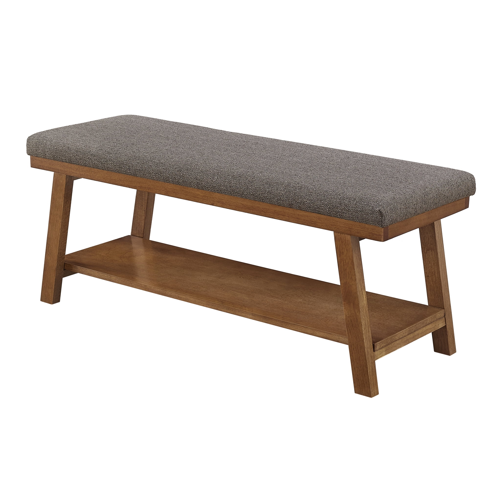 Leumius Upholstered Bench with Storage Shelf,Modern Linen Fabric with Cushioned Seat for Bedroom, Entryway, Living Room,350 lbs Capacity,Granite