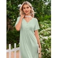 thumbnail image 3 of Ekouaer Nightgowns for Women Bamboo Viscose Long Night Gown Short Sleeve Moo Moos V Neck Sleep Shirts Pleated House Dress, 3 of 6