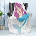 thumbnail image 4 of Mermaid Soft Flannel Fleece Throw Blanket, Mermaid Playing with Her Hair Folk Mythical Character Princess, Cozy Plush for Indoor and Outdoor Use, 50" x 70", Turquoise Fuchsia White, by Ambesonne, 4 of 5