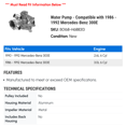 thumbnail image 2 of Water Pump - Compatible with 1986 - 1992 Mercedes-Benz 300E 1987 1988 1989 1990 1991, 2 of 2
