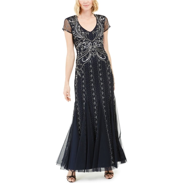 Adrianna Papell Womens Beaded Gown Dress navy 16
