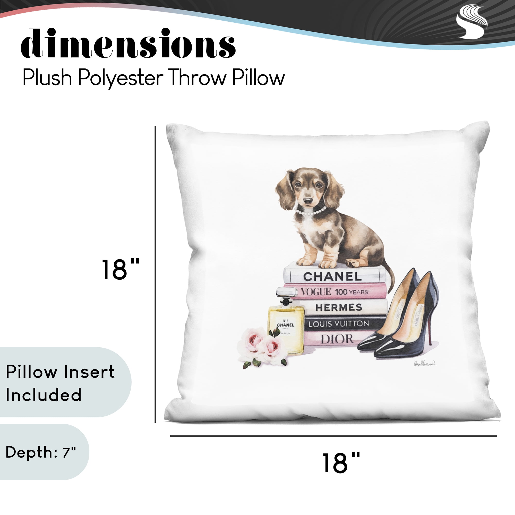 Stupell Industries Luxury Fashion Books & Dog Decorative Printed Throw Pillow, design by Amanda Greenwood, 18 x 7 x 18