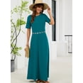 thumbnail image 3 of Chiclily Women's Summer Short Sleeve Maxi Dress with Pockets - Soft Casual Loose Long Boho Sundress for Beach & Vacation, Lake Blue Size XL, 3 of 8