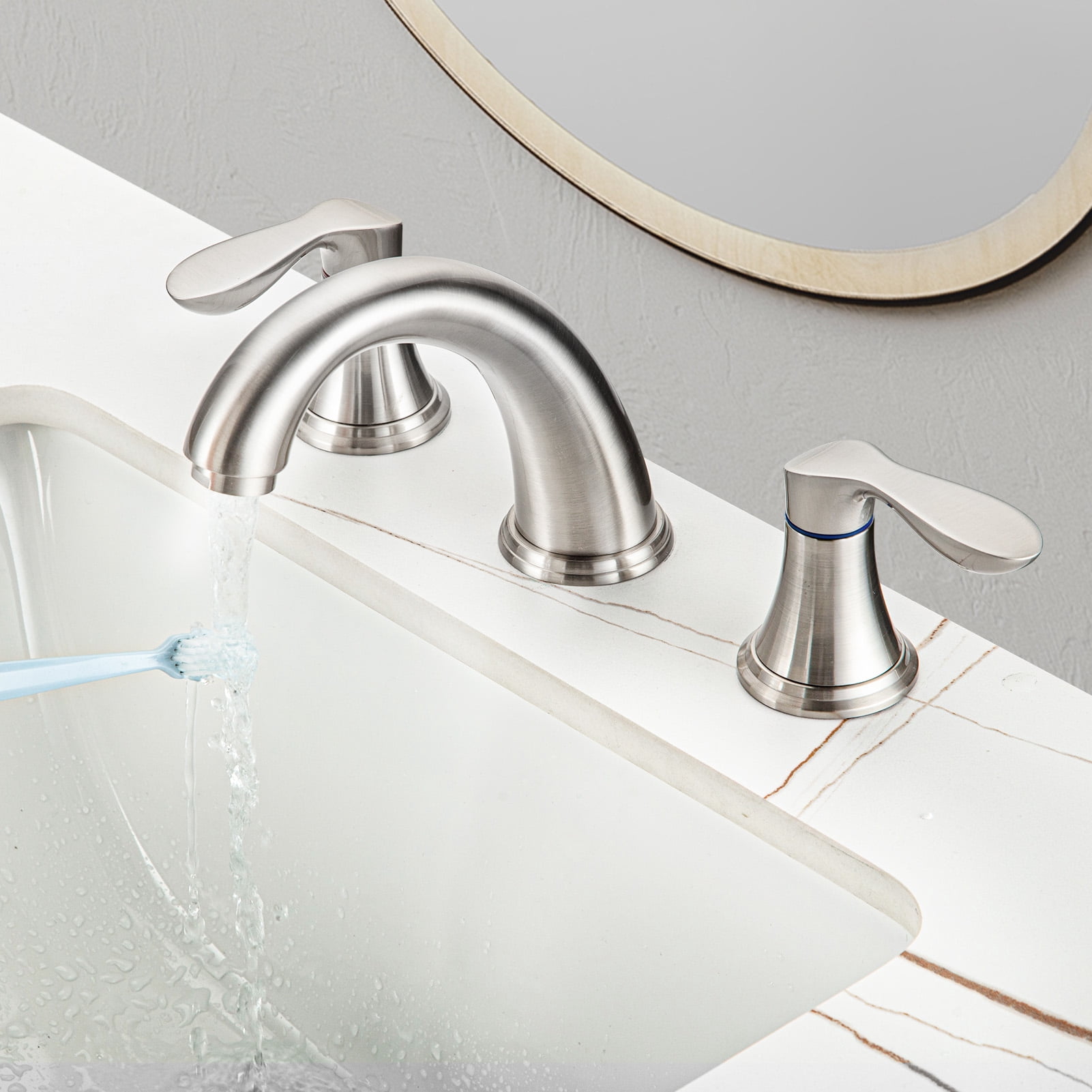 Bathroom Faucets for Sink 3 Hole, Faucet for Bathroom Sink, Bathroom Faucet with Pop up Drain and Cold Hot Water Lines