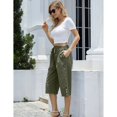 thumbnail image 3 of Womens Cropped Pants Drawstring Waist Wide Leg Lightweight Comfort Capris Casual Vacation Trousers with Pockets, Army Green, L, 3 of 9